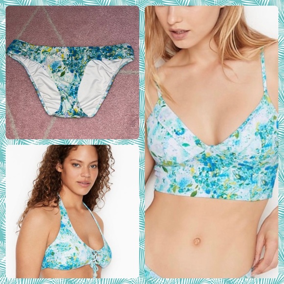 Victoria's Secret Other - 3 Piece Victoria's Secret Blue Floral Bikini Bundle